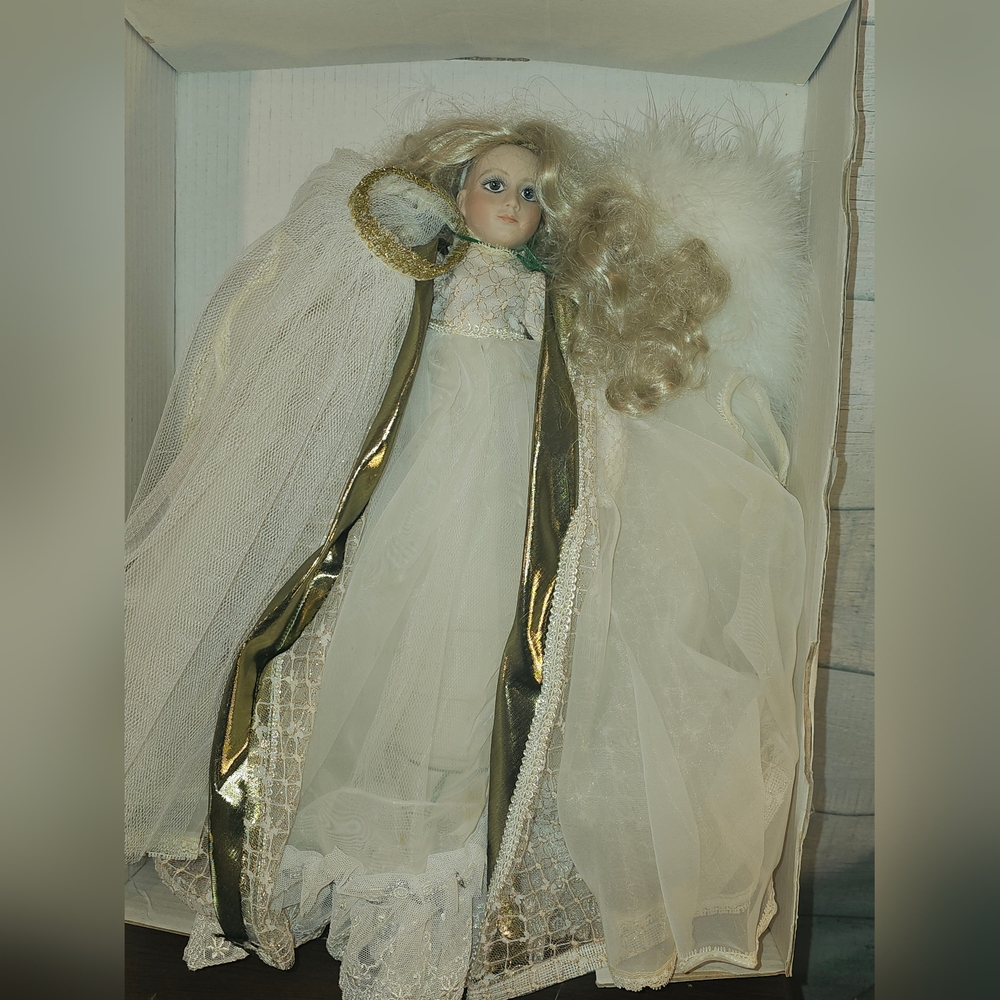 Vintage Porcelain Angel Christmas Tree 14 Inches By Cindy McClure In Box